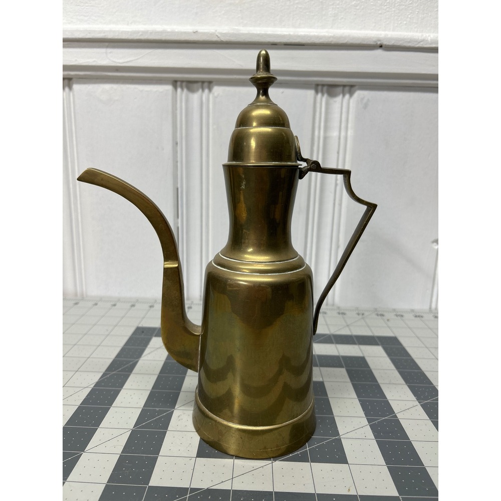 Vintage Brass Dallah Coffee Pot‎ India Etched Middle Eastern Boho